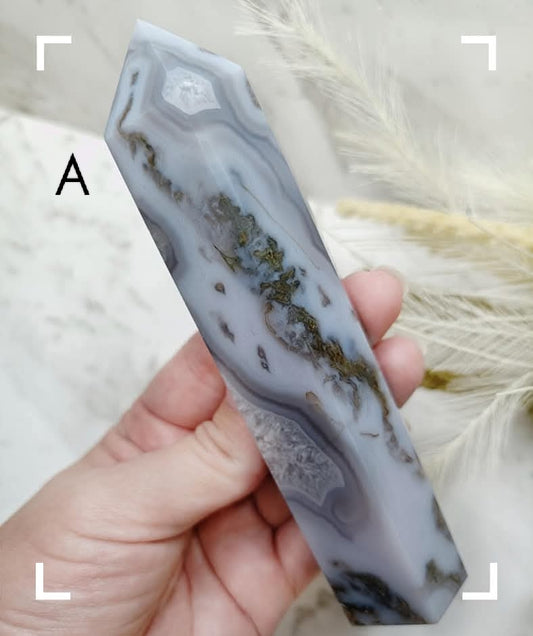 Moss Agate Crystal Tower