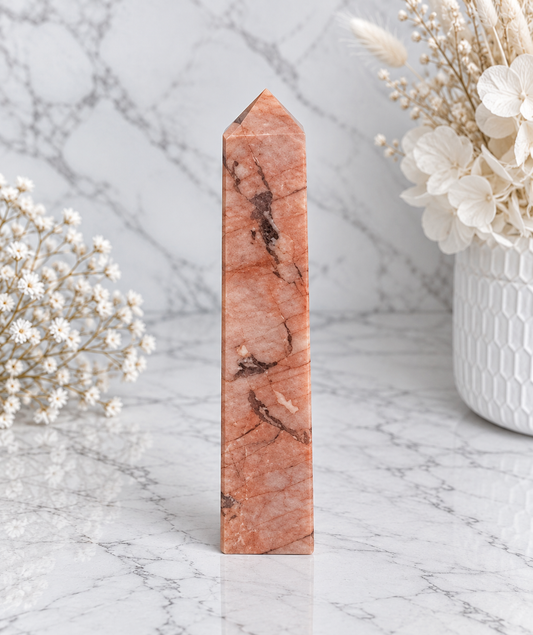 Peach Moonstone Crystal Obelisk