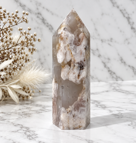Flower Agate Crystal Tower