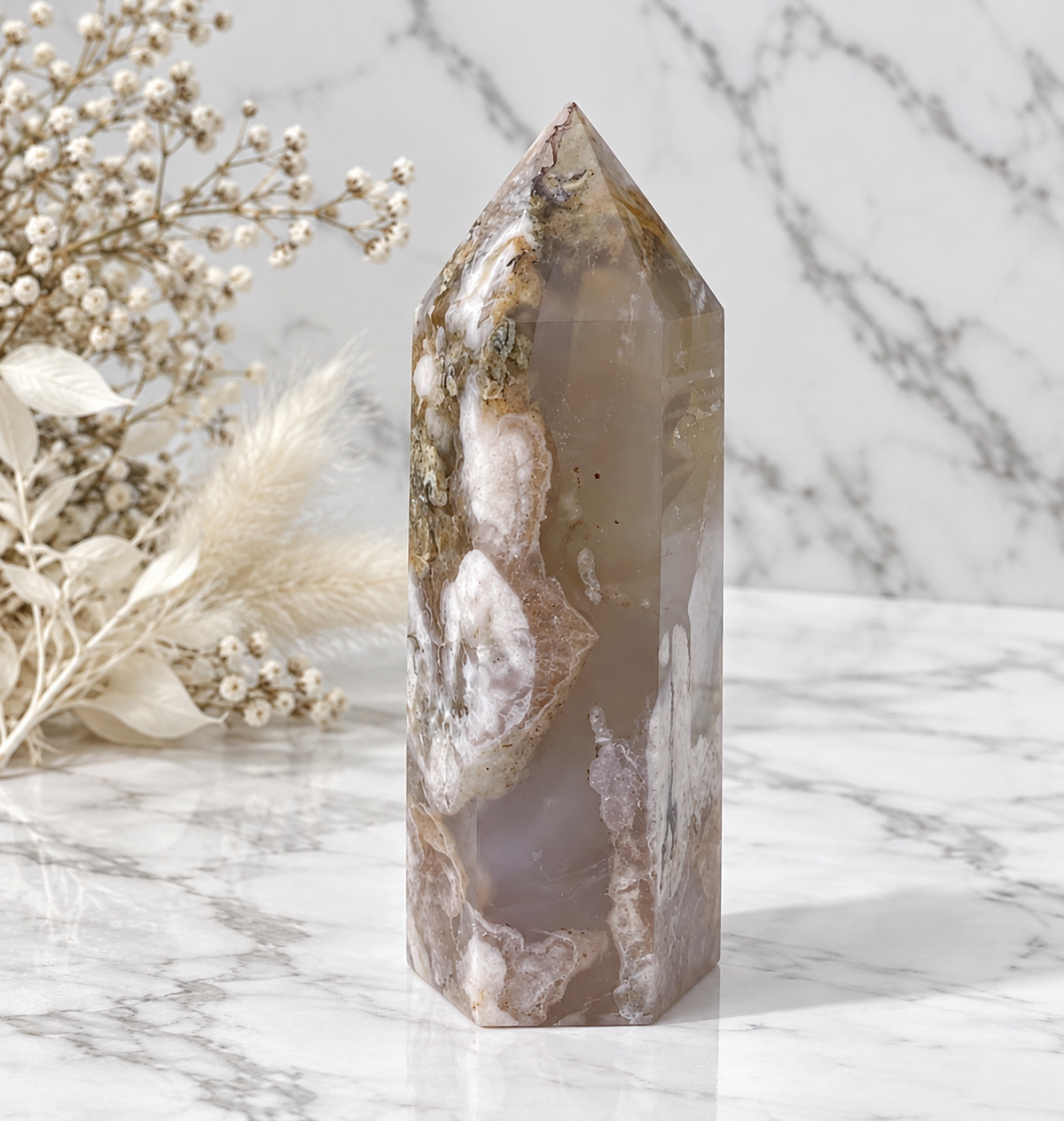 Flower Agate Crystal Tower