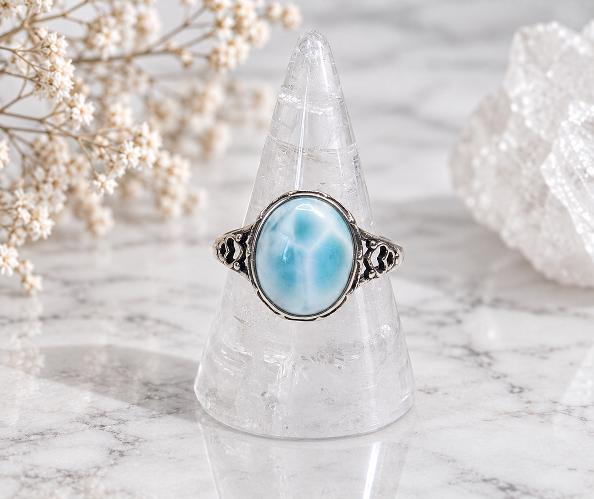 Larimar Circular Crystal Ring