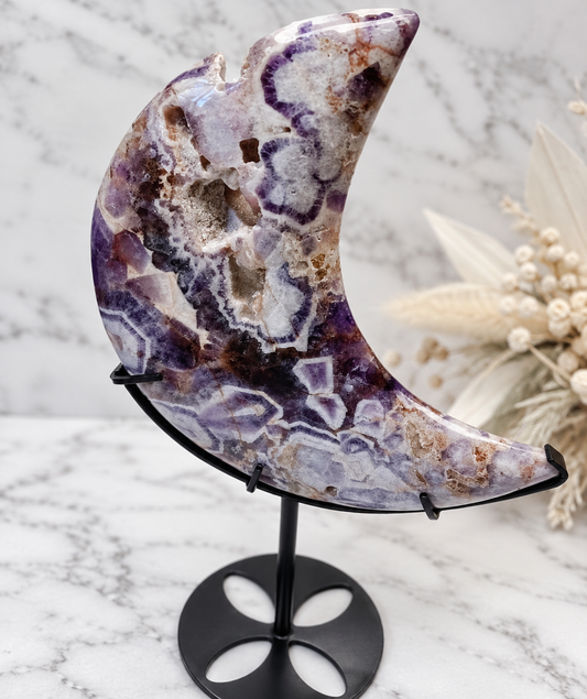 Chevron Amethyst Crystal Moon With Stand