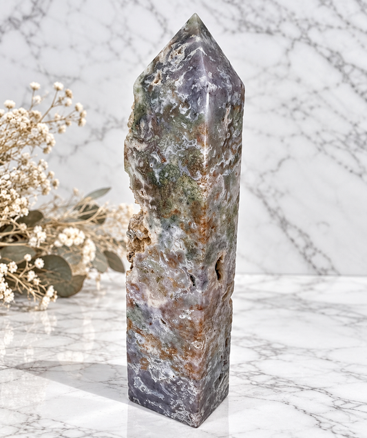 Purple Moss Agate Crystal Tower