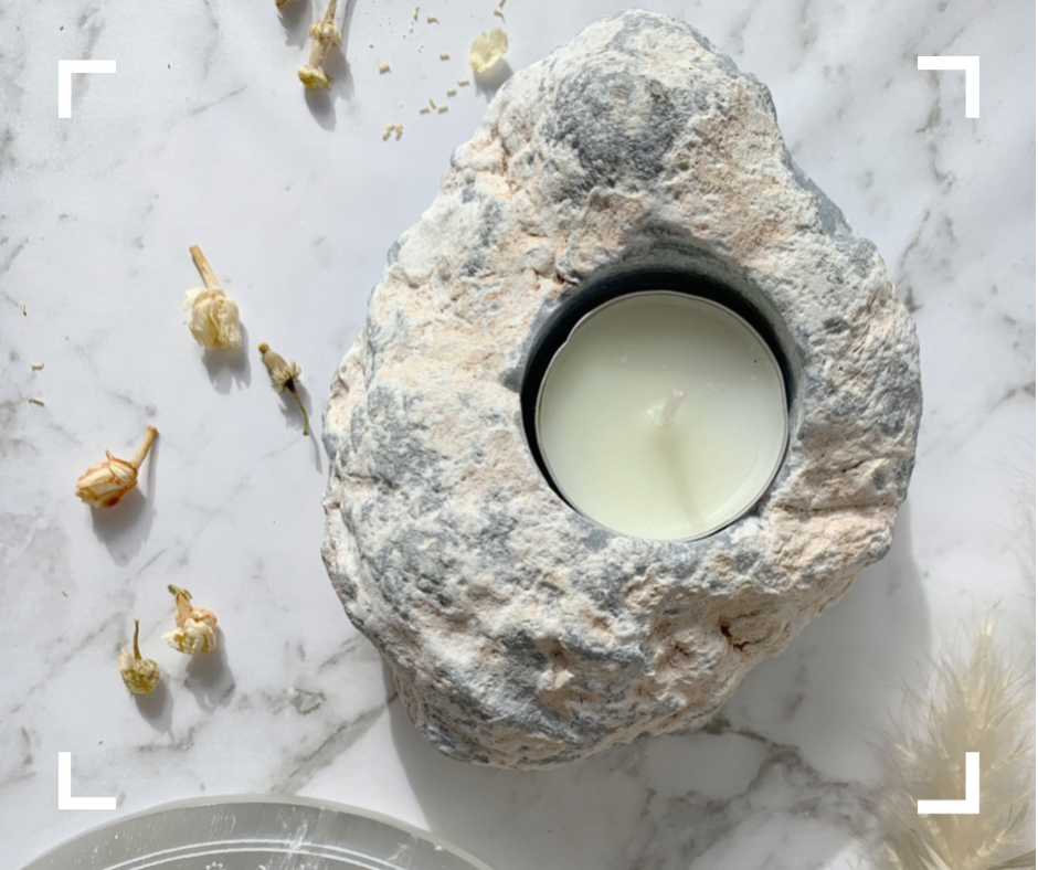 Angelite Raw Crystal Candle Holder