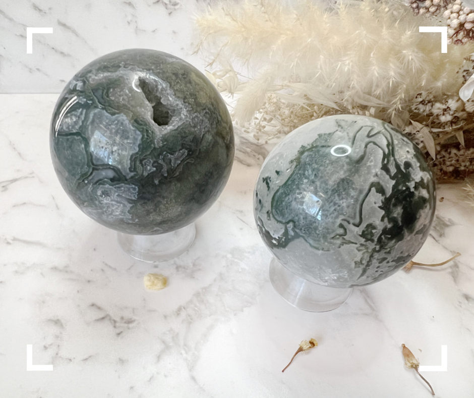 Druzy Moss Agate Crystal Sphere