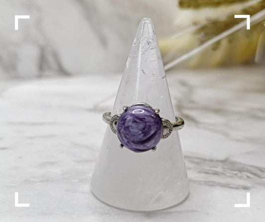 Charoite Circle Crystal Ring