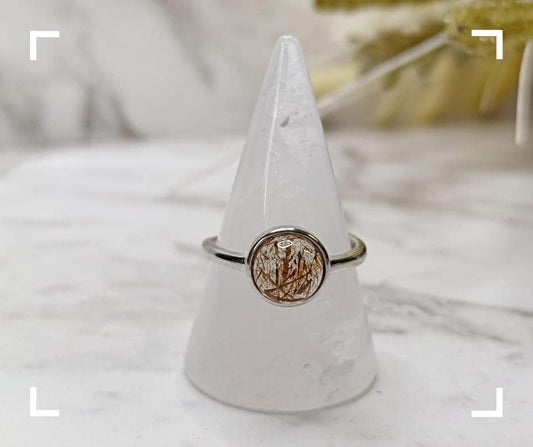 Golden Rutile Circle Crystal Ring