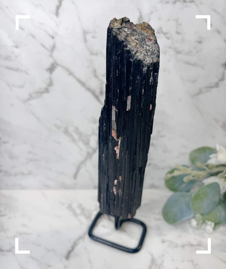 Black Tourmaline Specimen With Stand