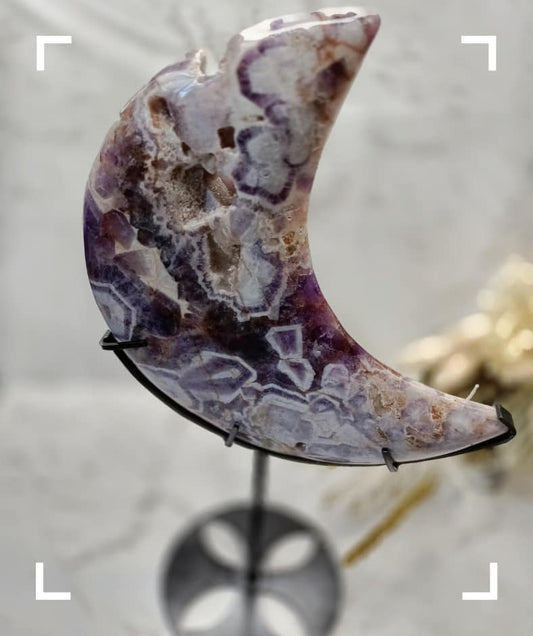 Chevron Amethyst Crystal Moon With Stand