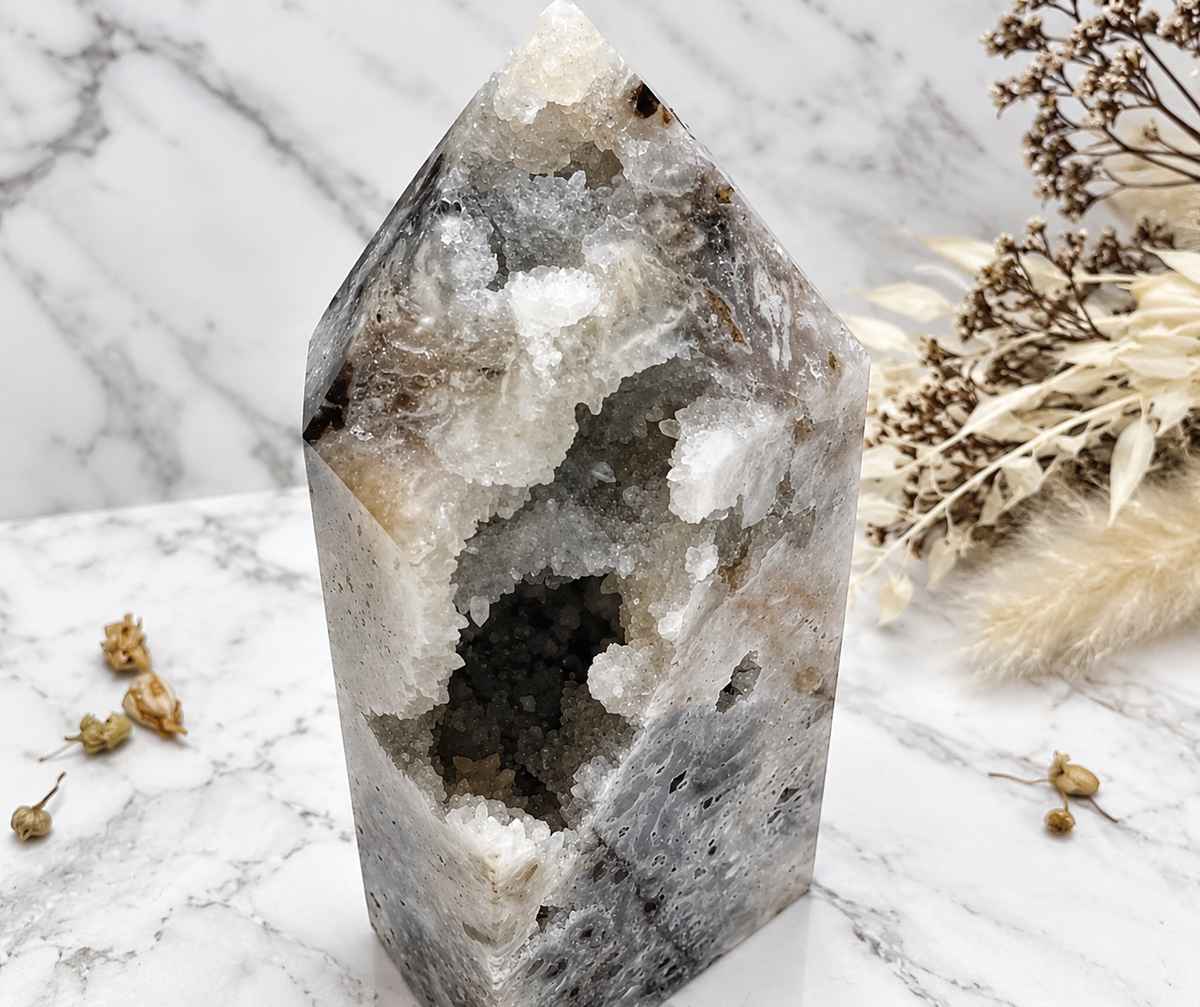 Druzy Quartz & Agate Crystal Tower