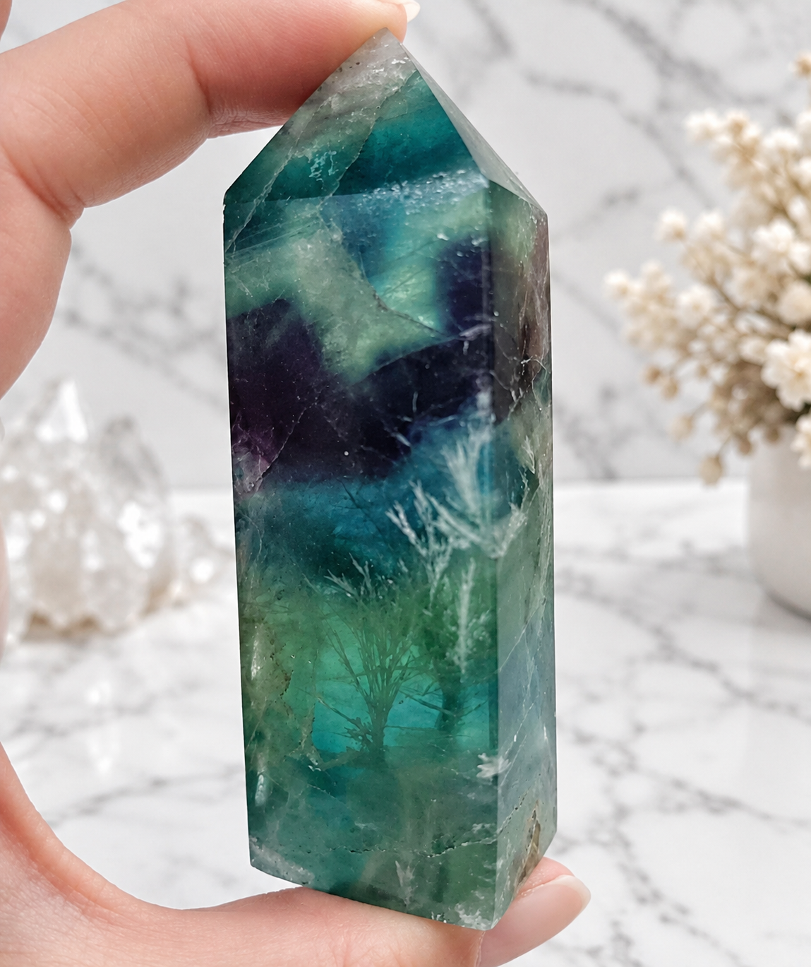 Feather Fluorite Crystal Tower