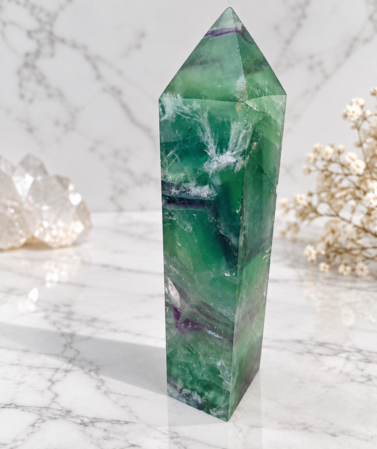 Feather Fluorite Crystal Tower