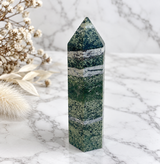 Green Zebra Jasper Crystal Tower