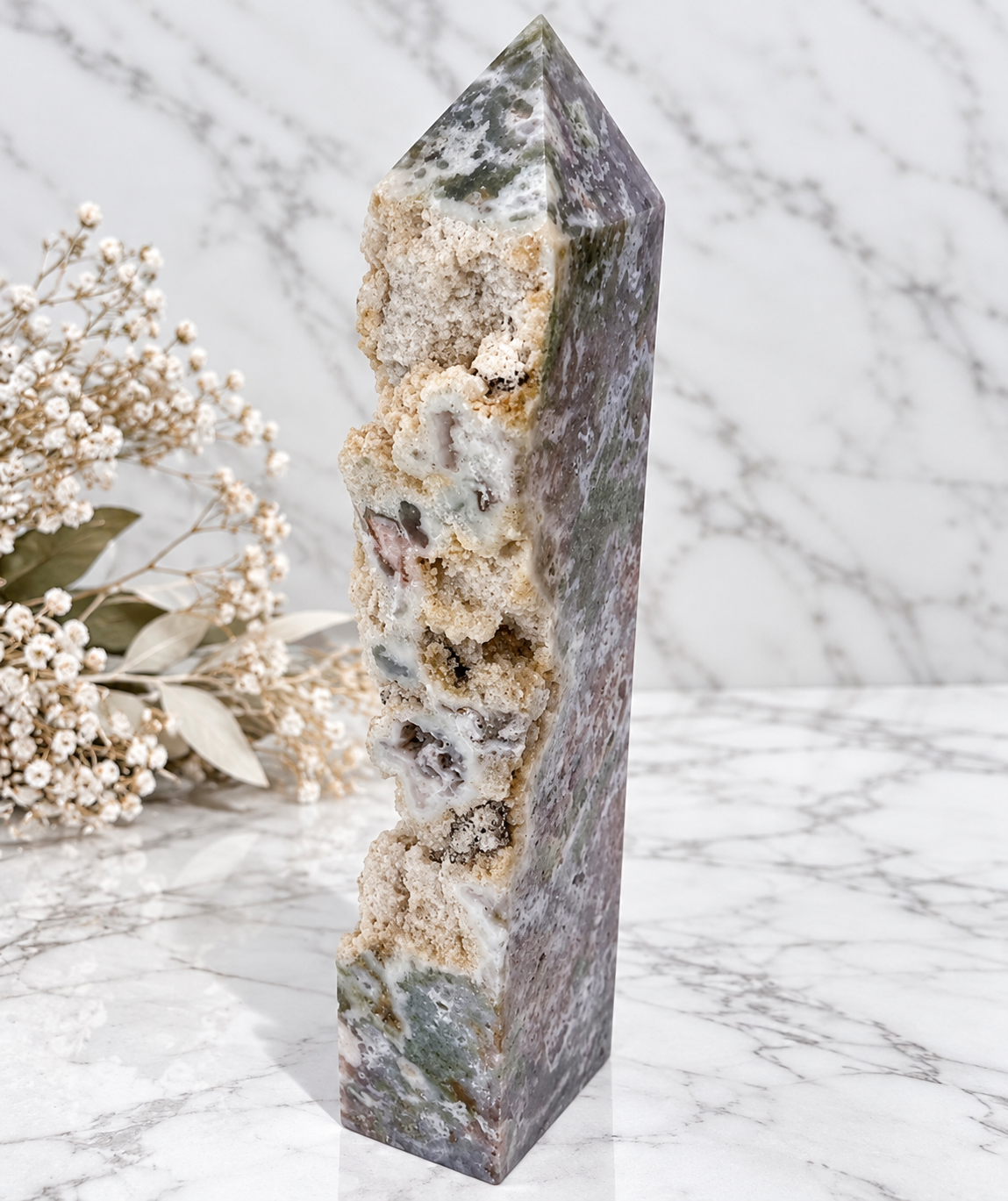 Purple Moss Agate Crystal Tower