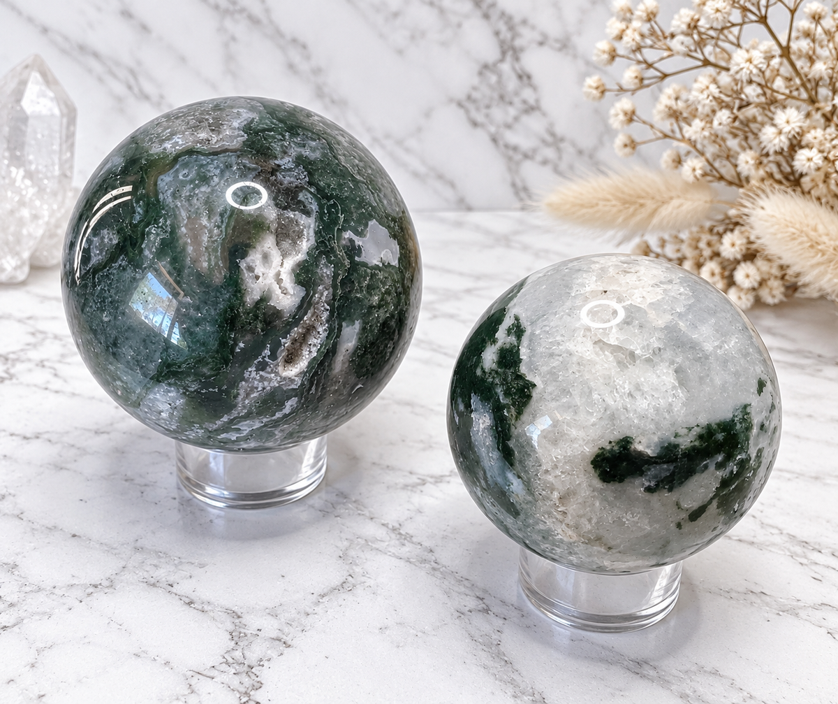 Druzy Moss Agate Crystal Sphere