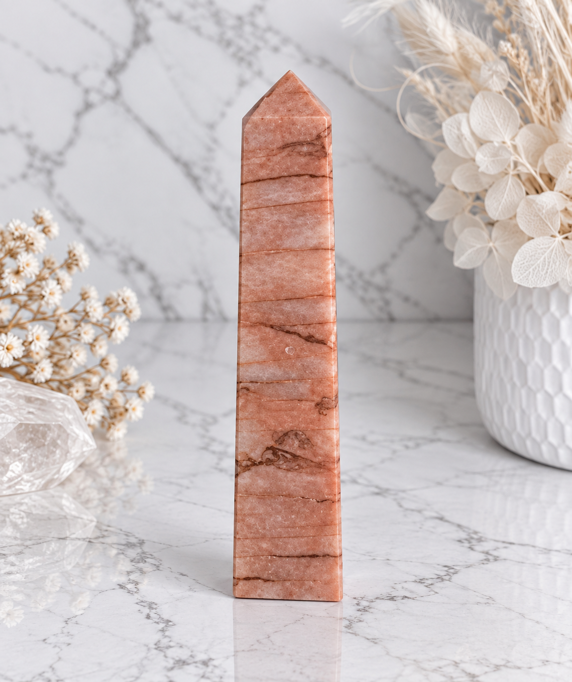 Peach Moonstone Crystal Obelisk