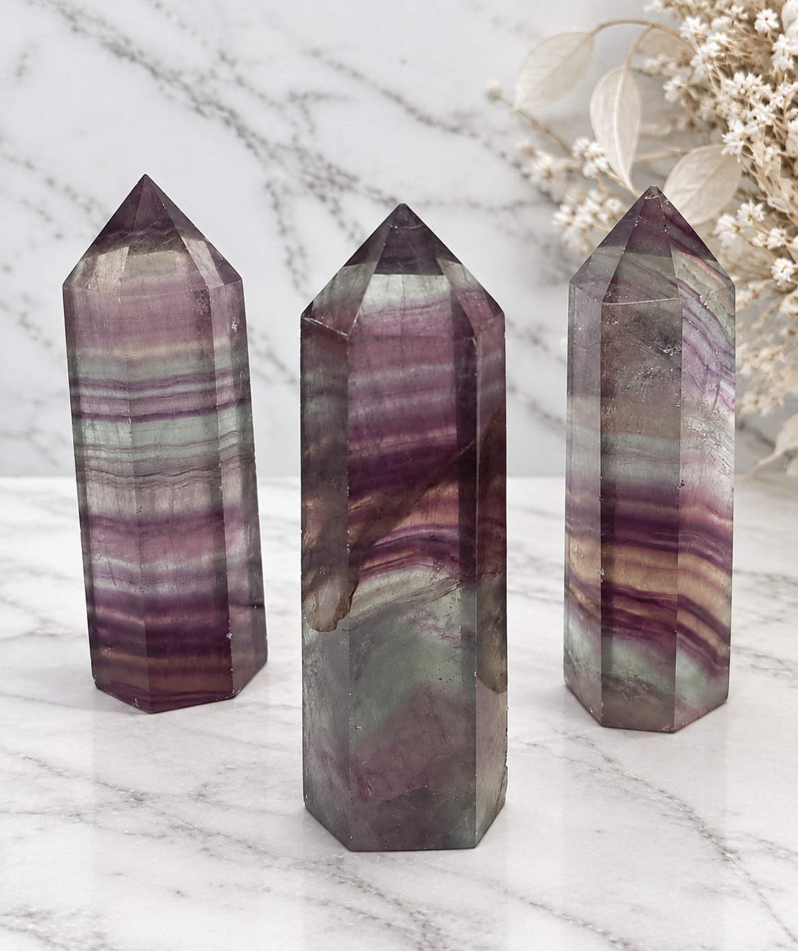 Watermelon Rainbow Fluorite Crystal Tower