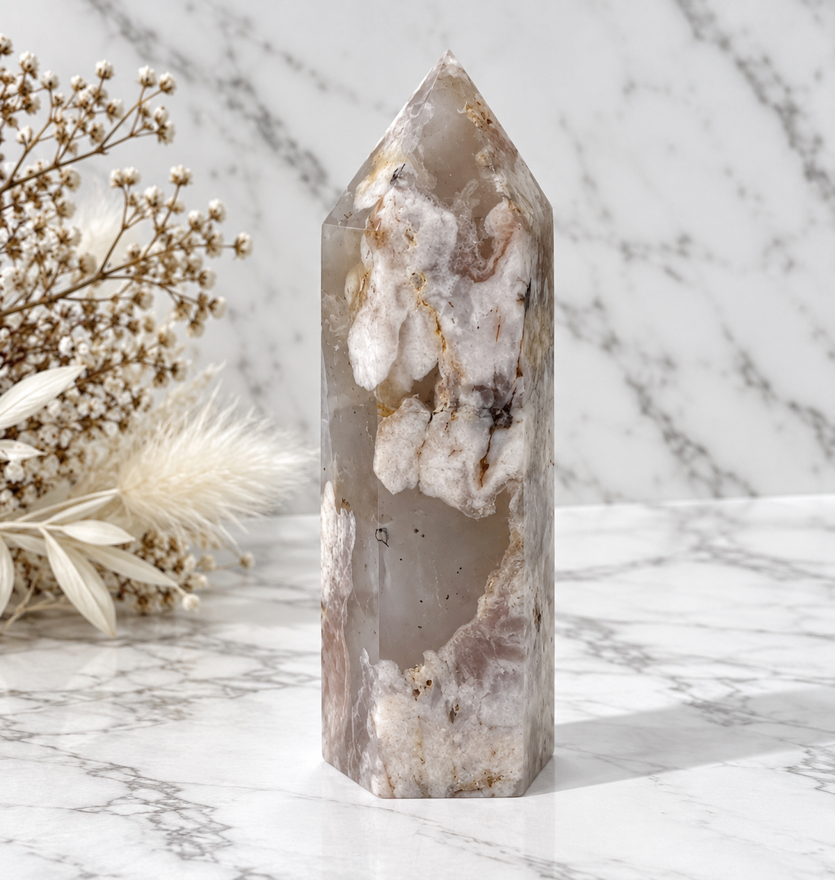 Flower Agate Crystal Tower