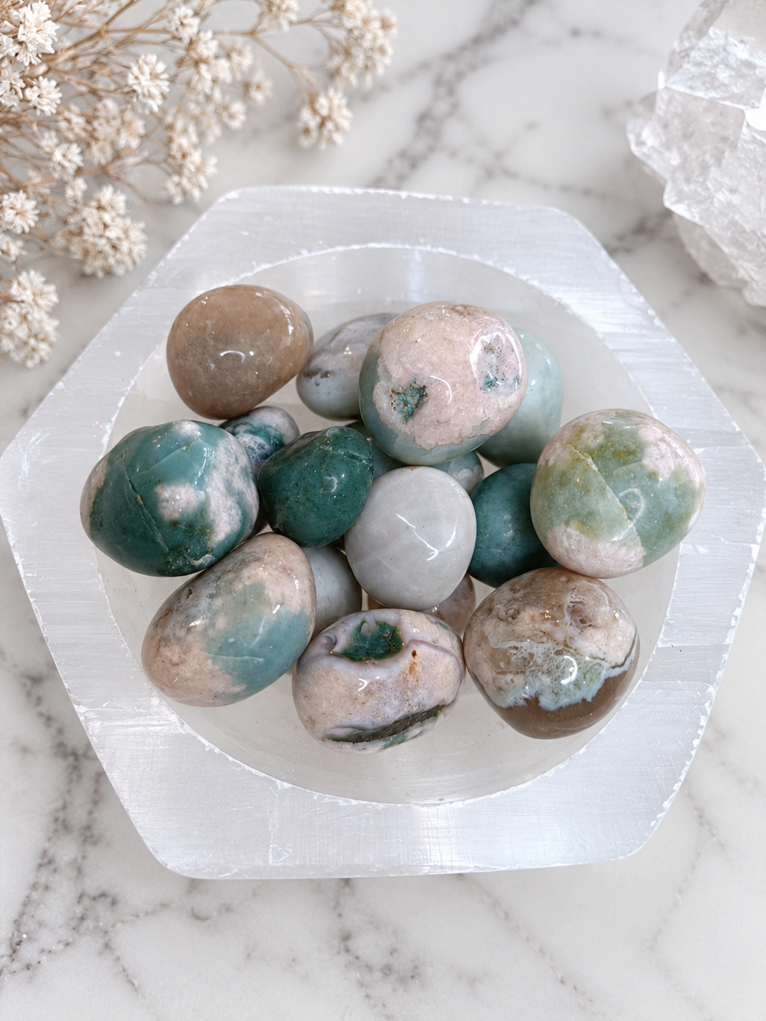 Green Flower Agate Crystal Tumble