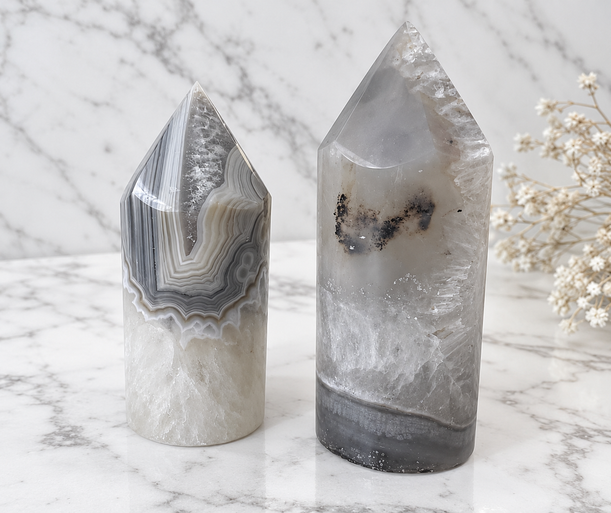 Agate Round Crystal Tower