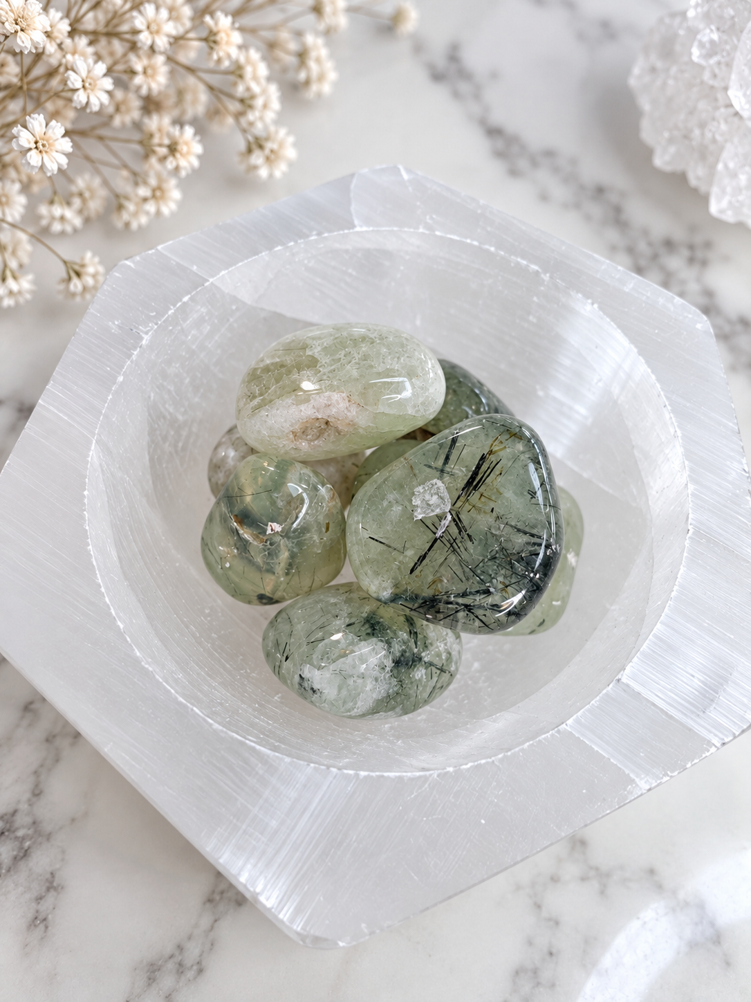 Prehnite with Epidote Crystal Tumble