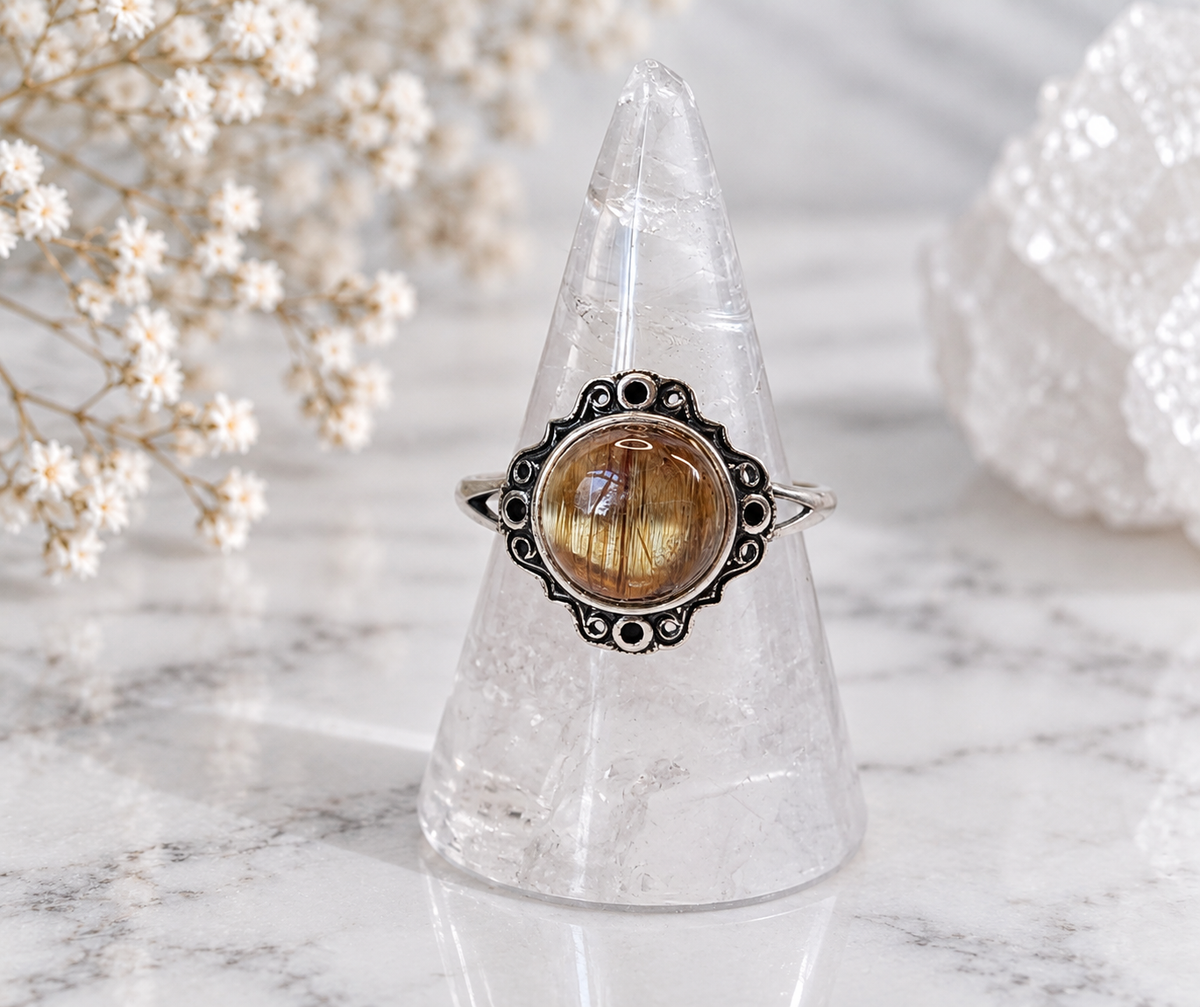 Golden Rutile Circle Crystal Ring 3