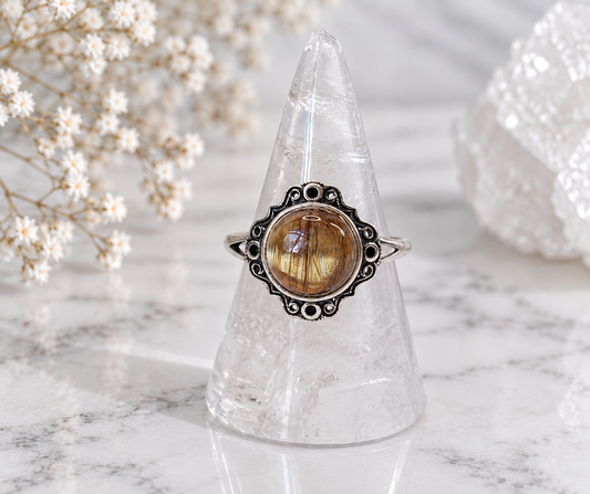 Golden Rutile Circle Crystal Ring 3
