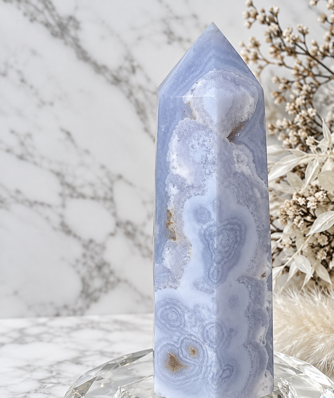 Blue Lace Agate Crystal Tower