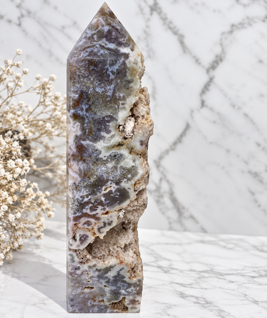 Purple Moss Agate Crystal Tower