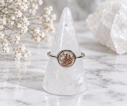 Golden Rutile Circle Crystal Ring