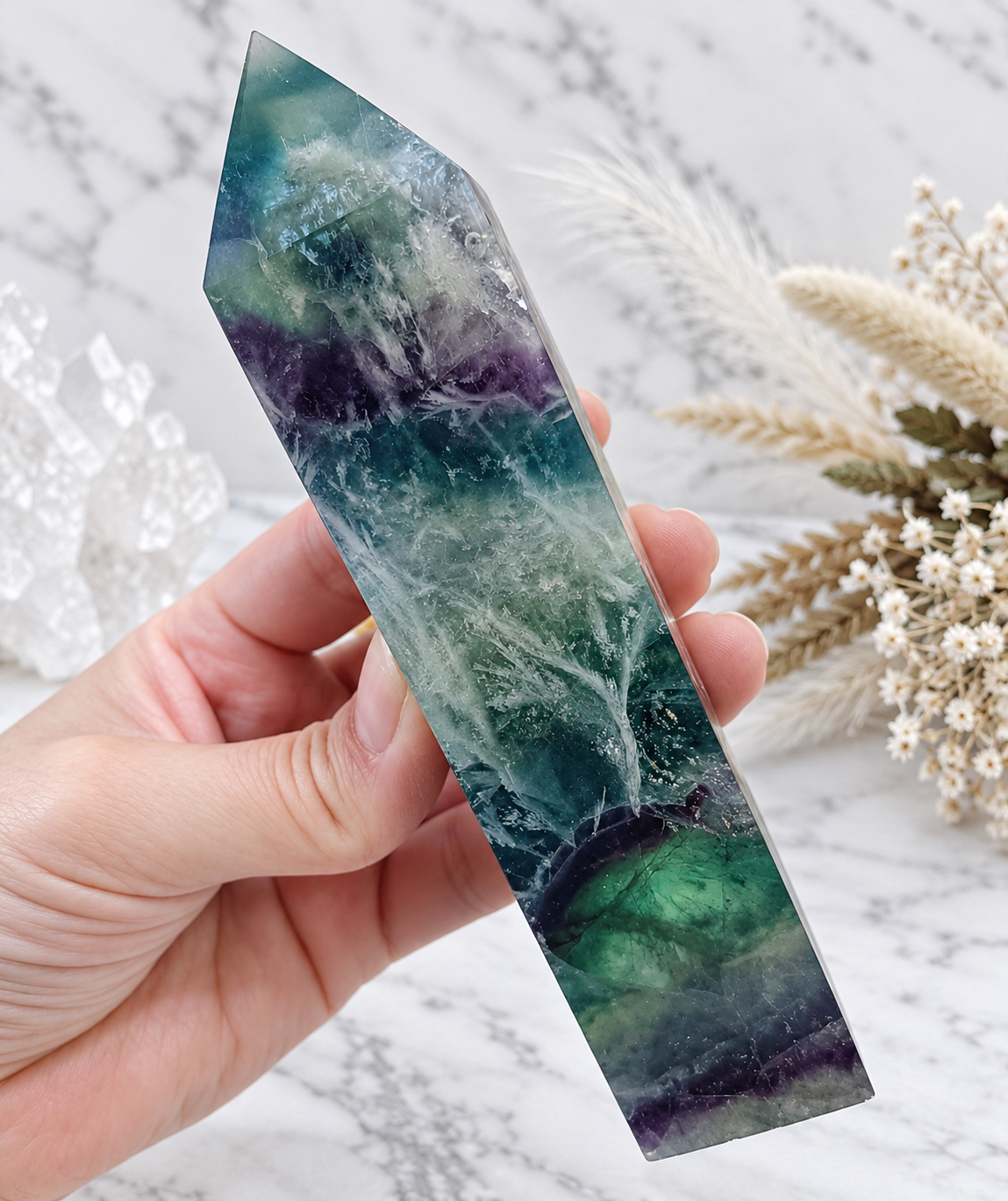 Feather Fluorite Crystal Tower