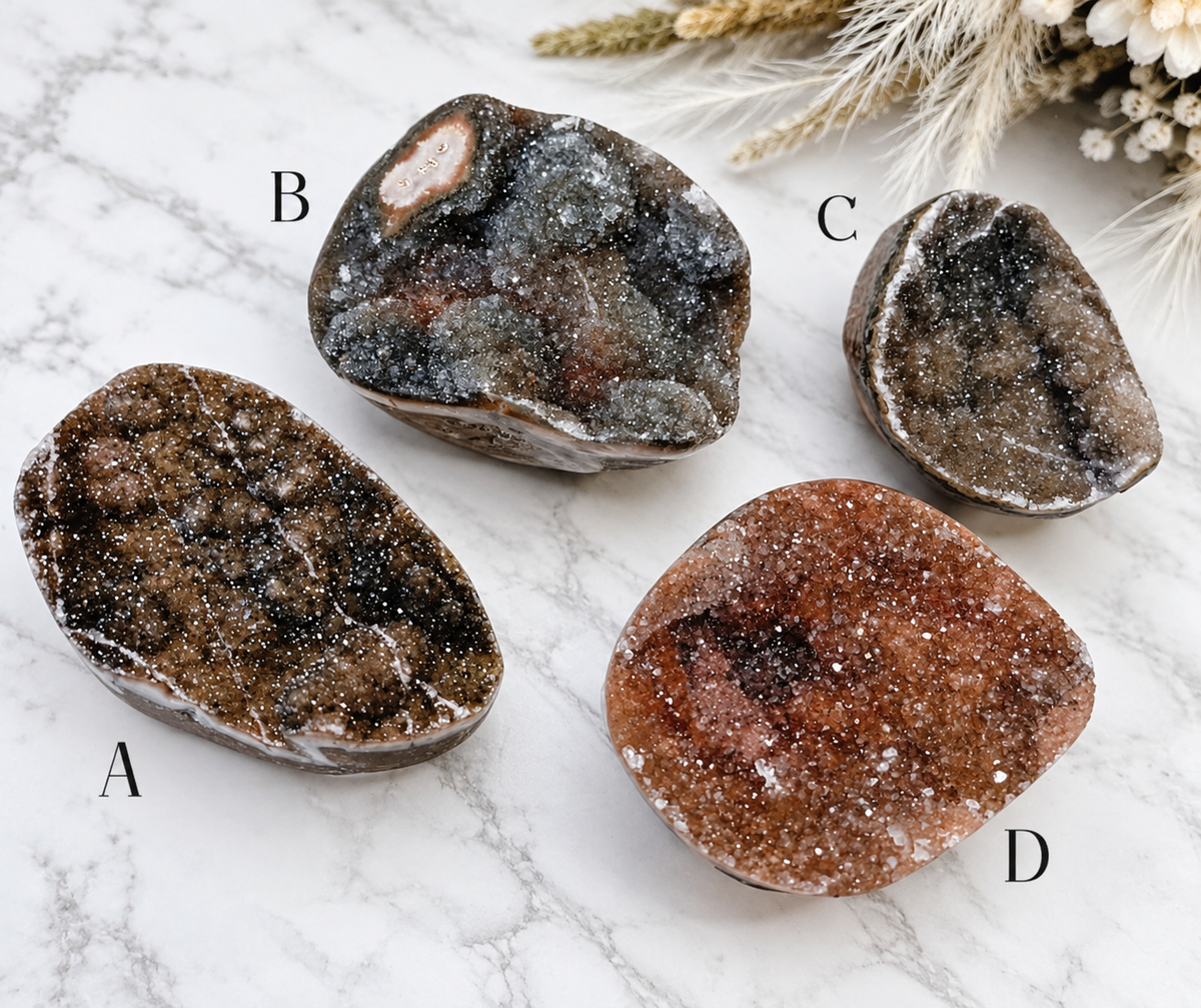 Sugar Amethyst Crystal Cluster - Brown/Black And Orange