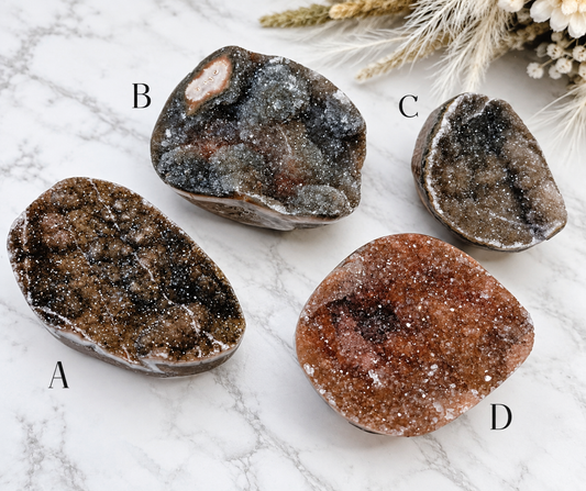 Sugar Amethyst Crystal Cluster - Brown/Black And Orange