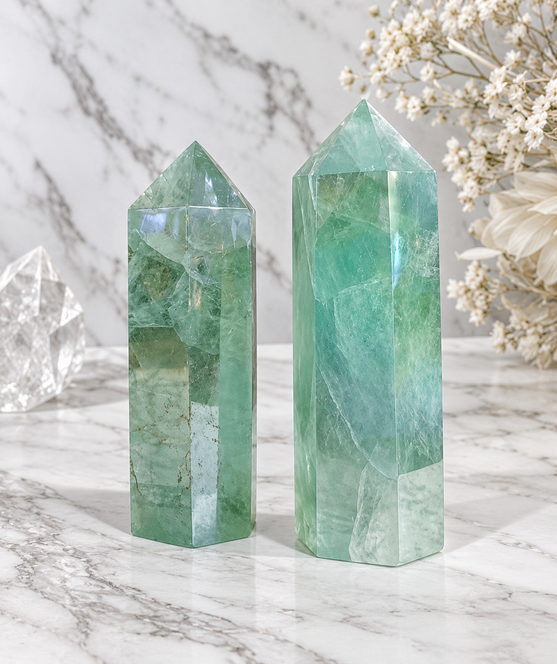 Green Aura Quartz Crystal Tower