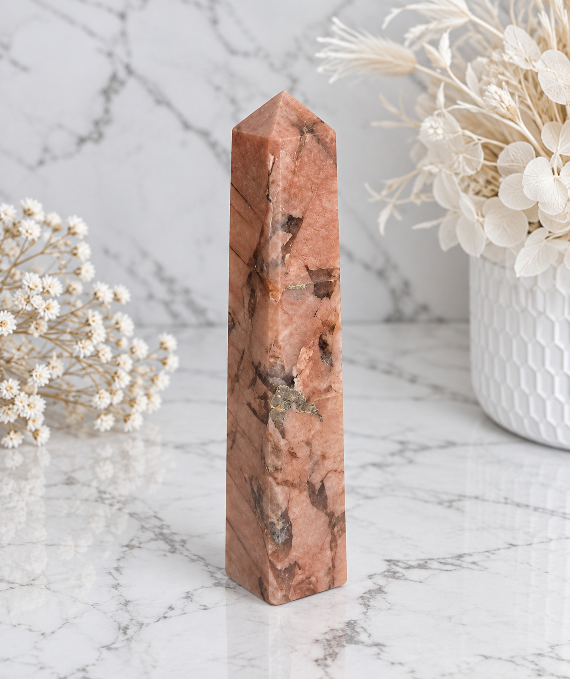 Peach Moonstone Crystal Obelisk