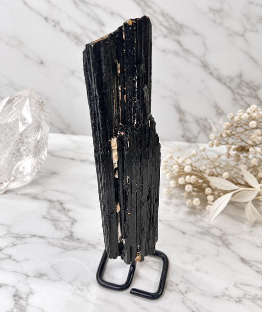 Black Tourmaline Specimen With Stand