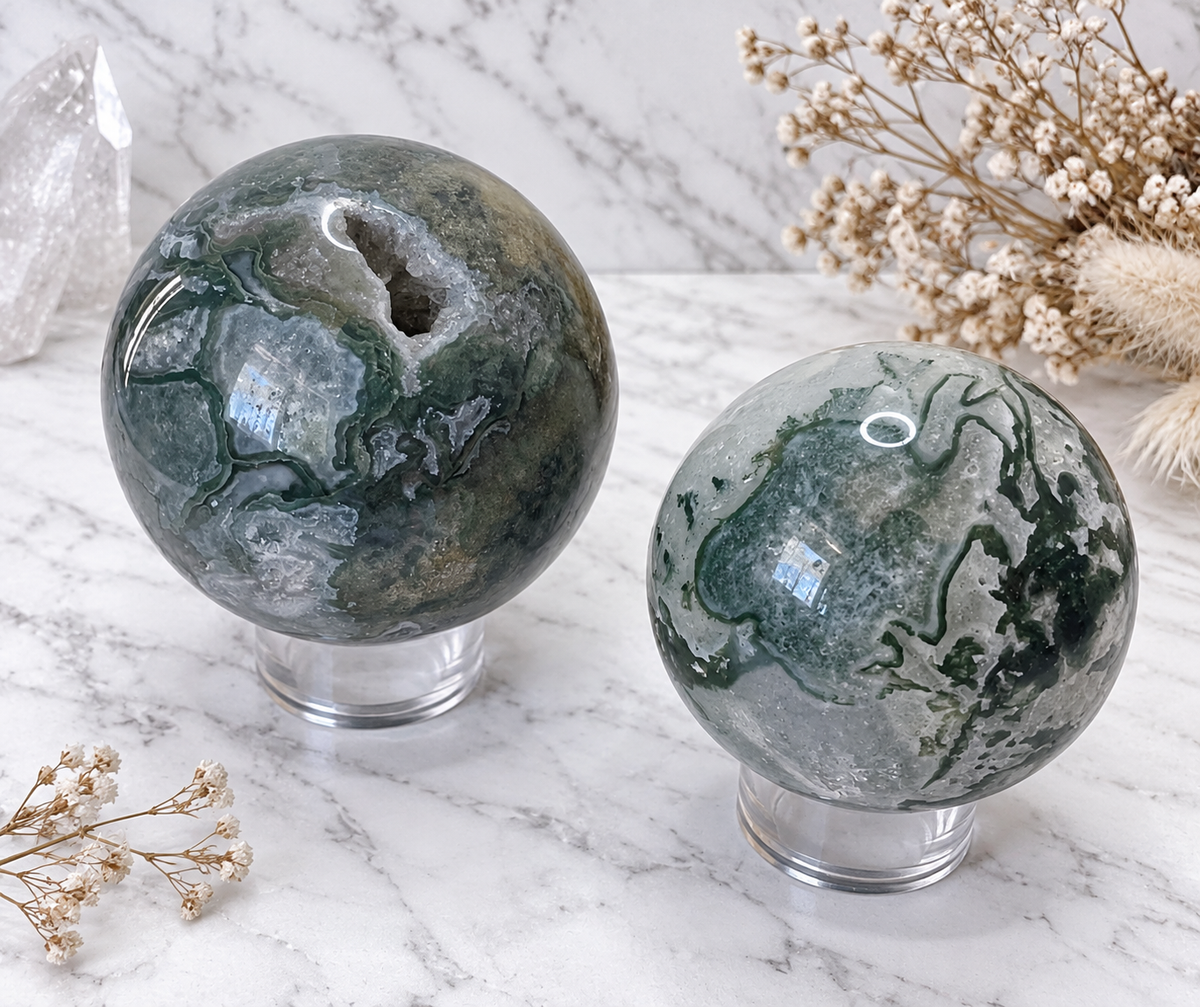 Druzy Moss Agate Crystal Sphere