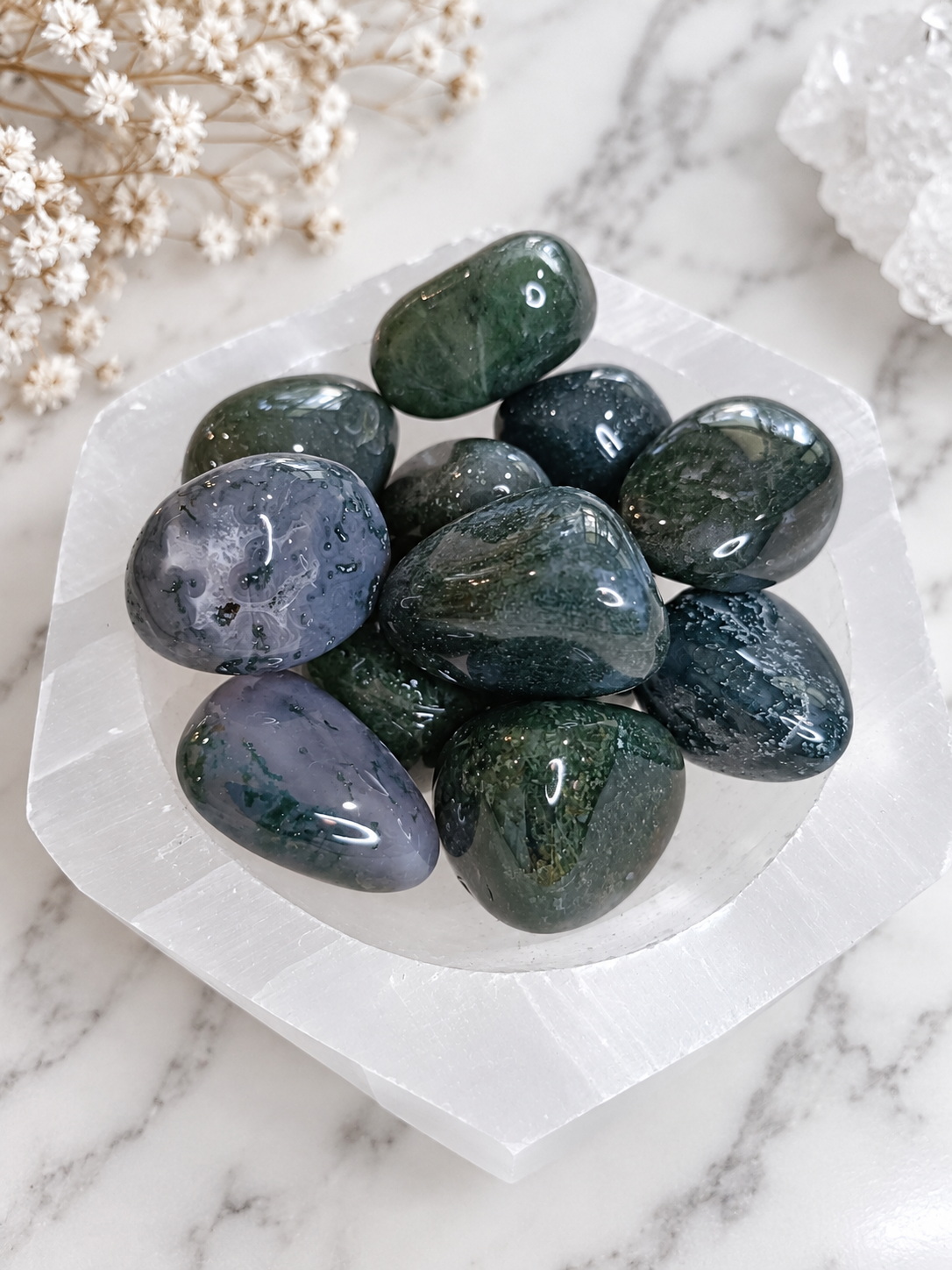 Moss Agate Crystal Tumble