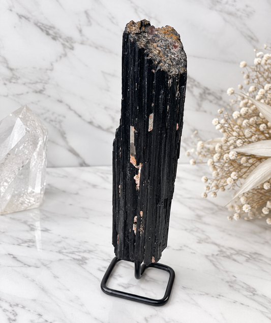 Black Tourmaline Specimen With Stand