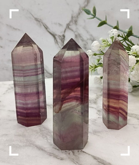 Watermelon Rainbow Fluorite Crystal Tower