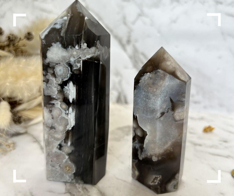 Black Flower Agate Crystal Tower 2