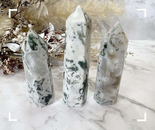 White Moss Agate Crystal Point
