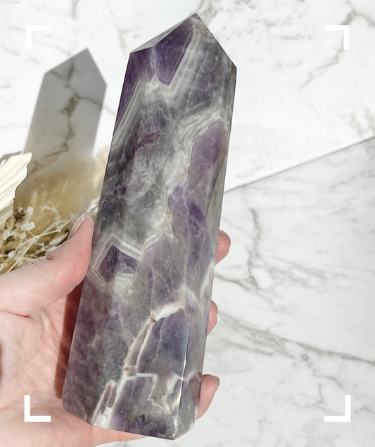 Large Chevron Amethyst Crystal Obelisk