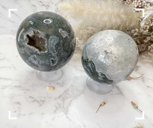Druzy Moss Agate Crystal Sphere