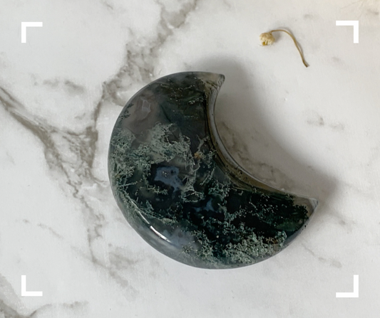 Moss Agate Crystal Crescent Moon