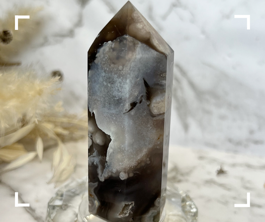 Black Flower Agate Crystal Tower 2