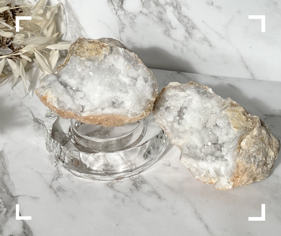 Small Quartz Crystal Geode Cave (2 piece)