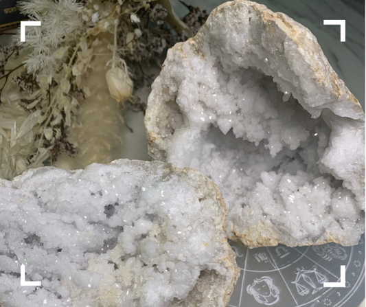 Large Quartz Crystal Geode Cave (2 piece)