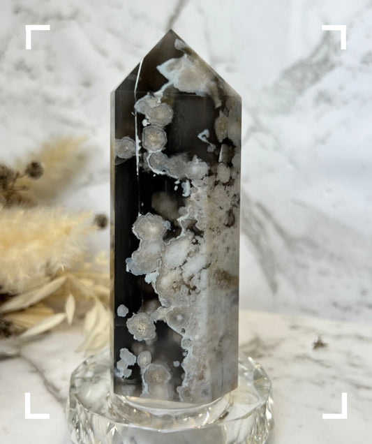 Black Flower Agate Crystal Tower 1