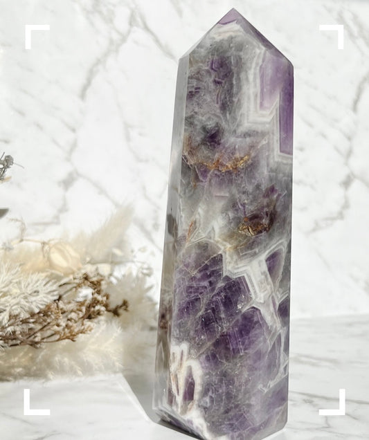 Large Chevron Amethyst Crystal Obelisk